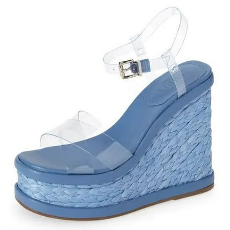 

Schutz Caryne Transparente Summer Jeans Blue Ankle Strap Open Toe Wedge Sandals (Transparente Summer Jeans 5.5)