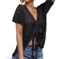 thumbnail image 3 of Summer Women's Crochet Beach Cover Up Lace-Up Drawstring Poncho Top Beachwear Swimsuit Bikini Dress-Up, 3 of 5
