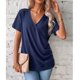 thumbnail image 2 of Blusa Vhermosa azul marino cuello cruzado manga corta pliegues laterales color puro talla L, 2 of 7