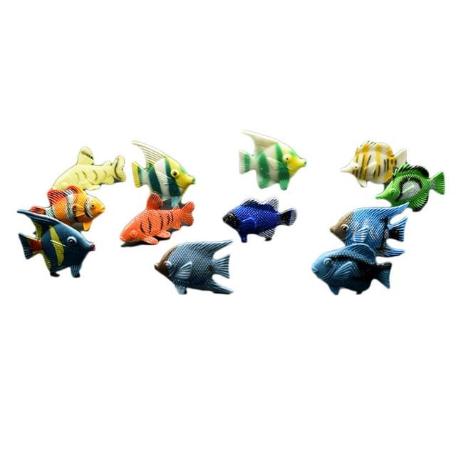 12 Uds. Mini peces tropicales del océano, figuras de mascotas, juguete de PVC para piscina, juguete de peces, educación temprana, Mini juguete de peces marinos