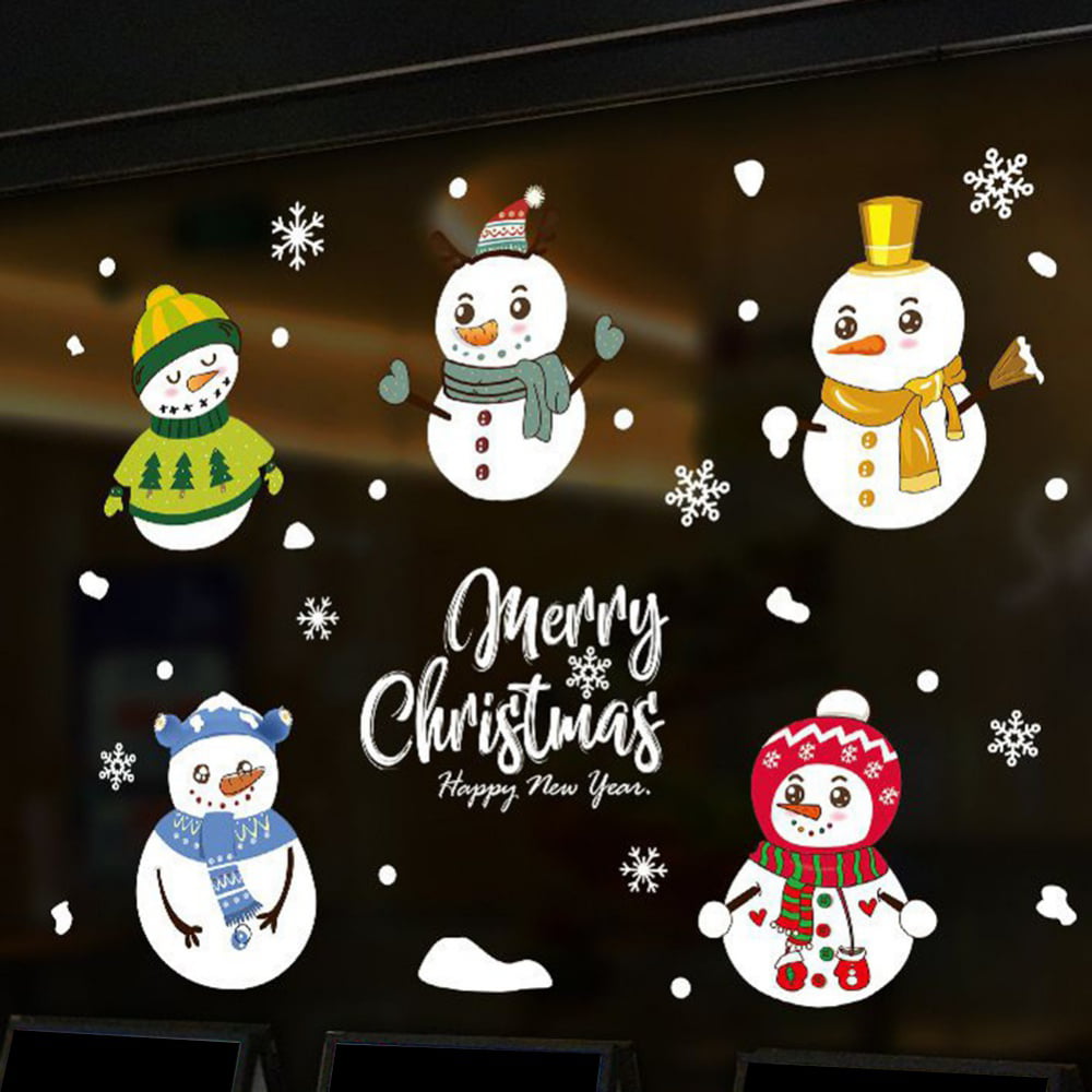 Large Christmas Snowman Snowflake Santa Wall Decal PVC Sticker Art Decor