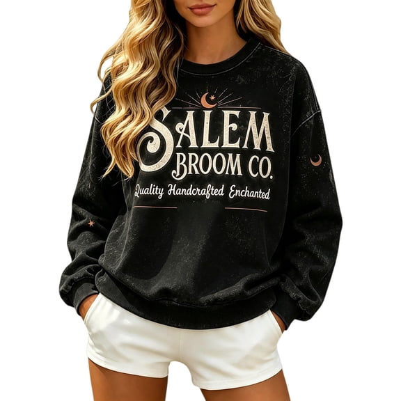 Womens Tops Fall Sales Witch Graphic Print Lightweight Pullover Halloween Sweatshirt for Women