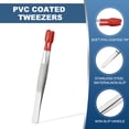 thumbnail image 3 of Uxcell Craft Tweezers with Rubber Tips, 2Pcs Coated Tweezers Set Long Stainless Steel Bent Straight Flat Tip Tweezers for Stamp Sticker Crafts Beads Jewelry Tools, Red 4.3", 3 of 6