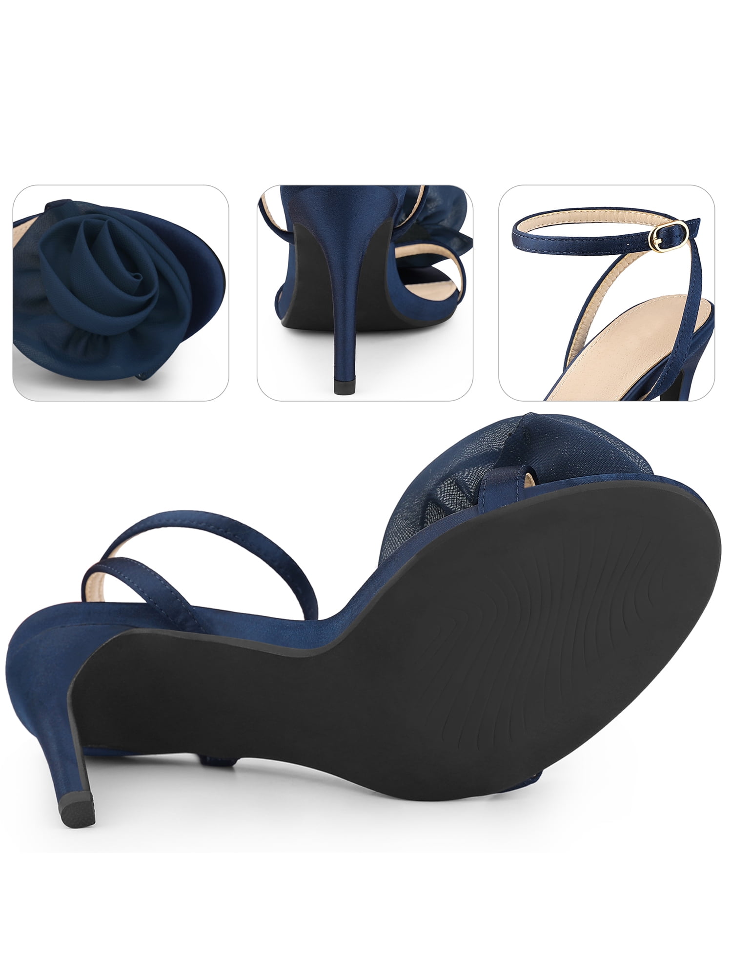 DARING DIVA Flower Stiletto High Heel Sandals for Women Navy Blue 11