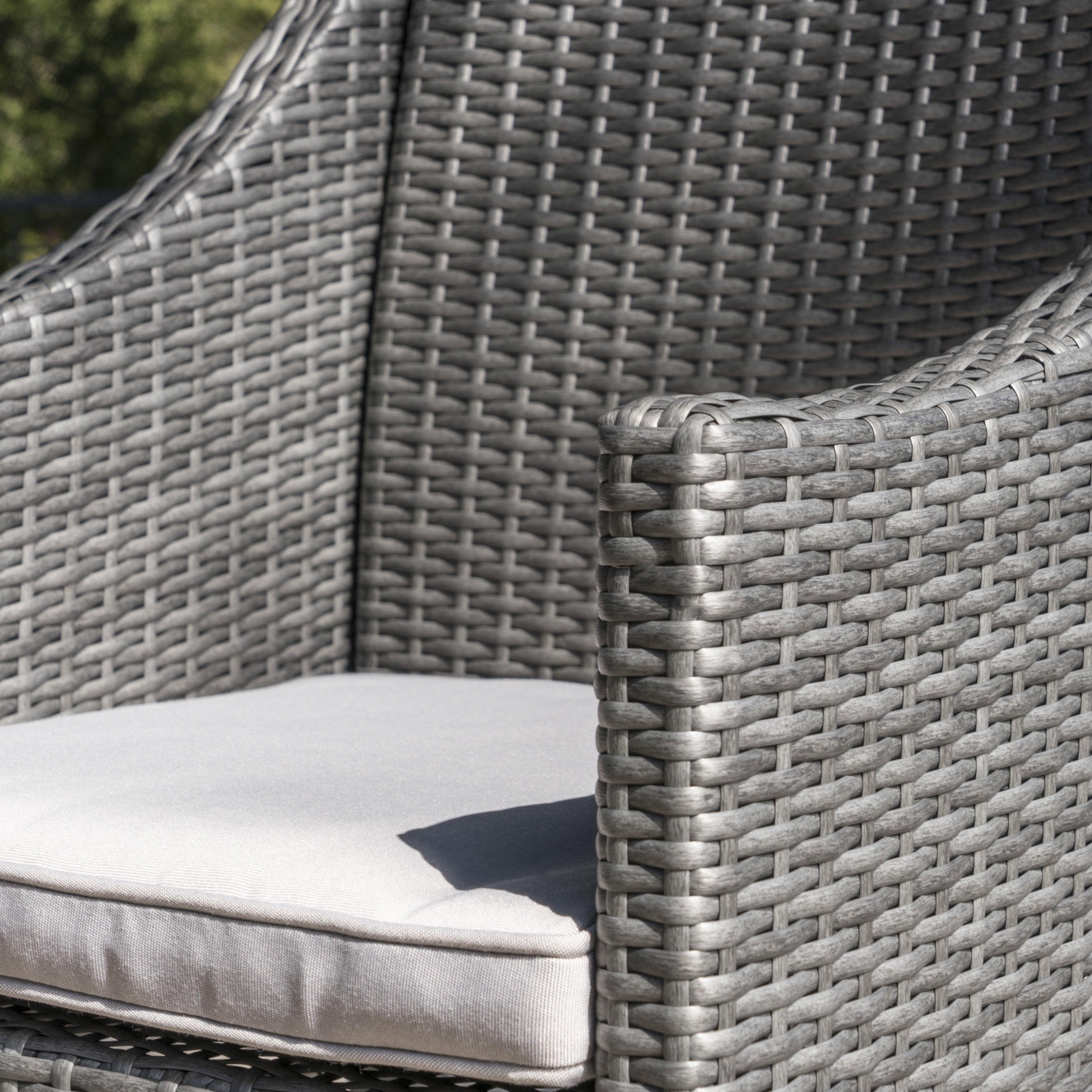 Estelle Outdoor Wicker Dining Chairs with Cushions, Set of 2, Grey, Silver