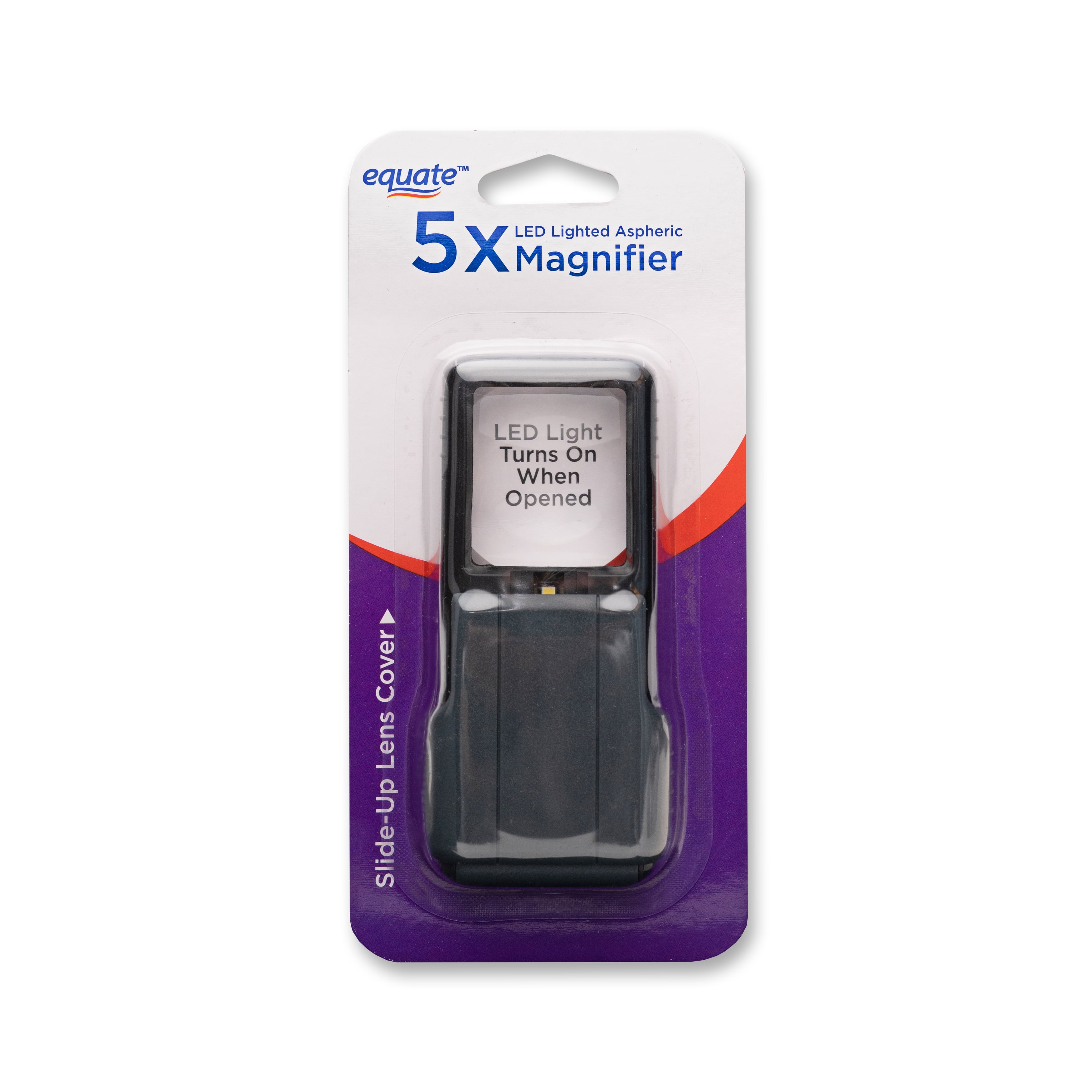 Equate Magnifier Portable 5x Power LED Lighted Aspheric Acrylic Lens Magnifying Glass, Black & Gray
