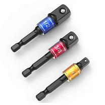 Socket Adapter Extension Set, 1/4, 3/8, 1/2 Inch Hex Shank, Impact Grade, Power Drill to Socket Converter, 3-Piece (Black)