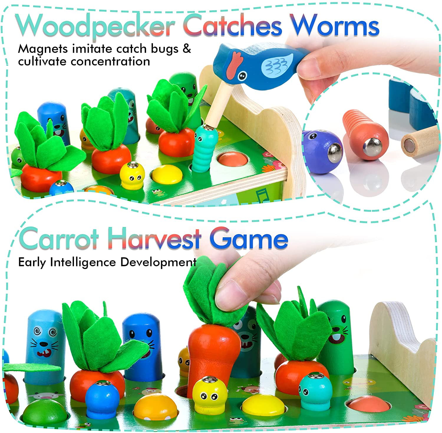 Sundaymot Juguetes Montessori de madera para niños de 1 año, juguetes de  martilleo golpeando, con juego de pesca de xilófono, juguetes educativos de