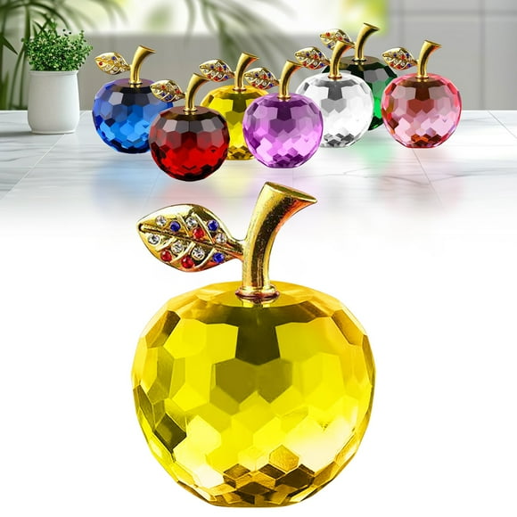 Under $5 Crystal Centerpiece, Elegant Glass Apple Figurine, 2.5" Clear Crystal Desk Decor, Sparkling Home/Office Decoration & Thoughtful Gift, Glass Table Decor, by Elapind, Gold