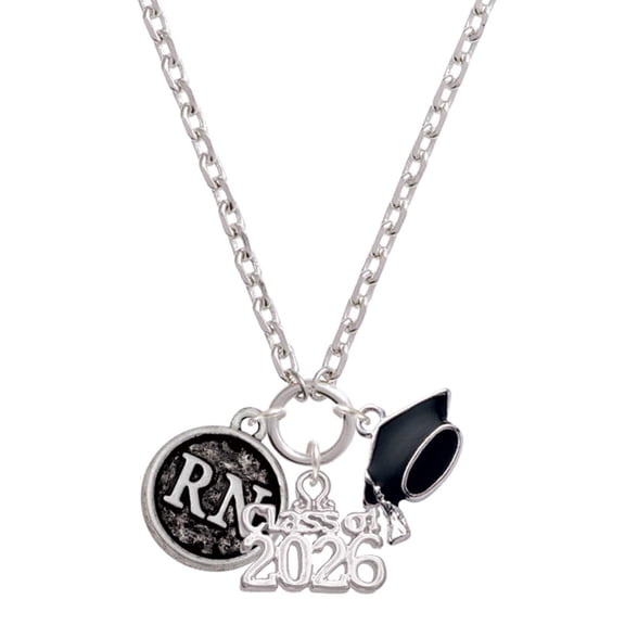 Delight Jewelry Silver-tone Nurse Caduceus Seal - RN - Class of 2026 Graduation Zoey Charm Necklace, 28"