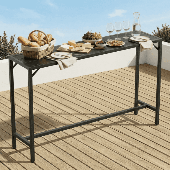 Pirecart 63" Outdoor Bar Table, Height Top Patio Table W/ HDPE Top & Adjustable Foot, E-Coating & Hammer-Finish Frame Counter Height Table, Black