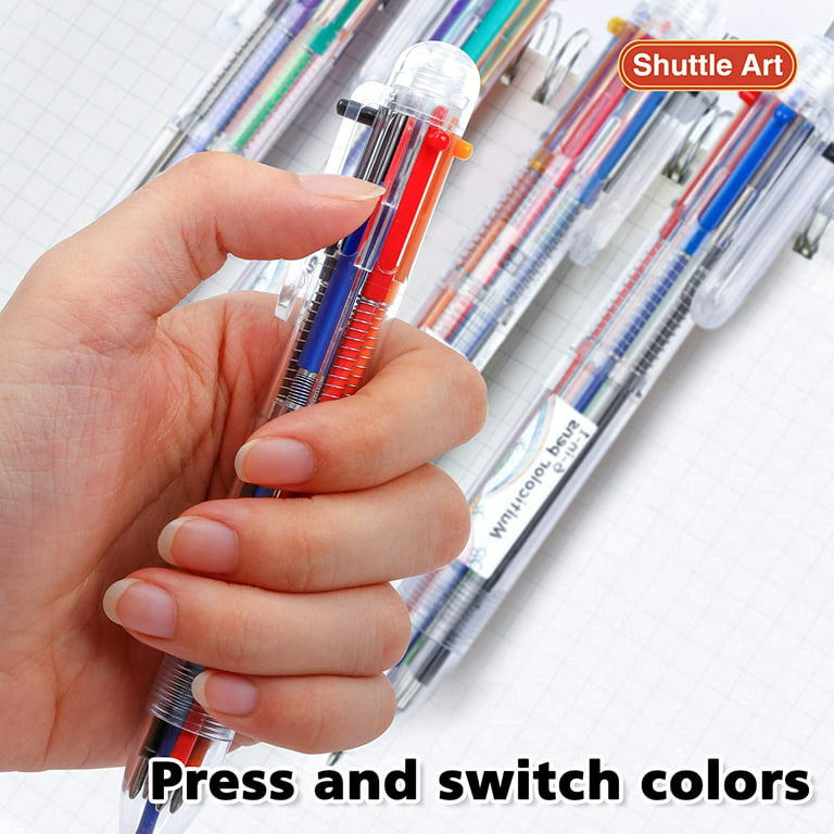 Aduewik 30 Pcs Shuttle Pens Bulk 4 Color Pens in One 4 in 1 Pen 1.0 Pens  Retractable Multi Colored Ballpoint Pens with Buckle Keychain on Top for