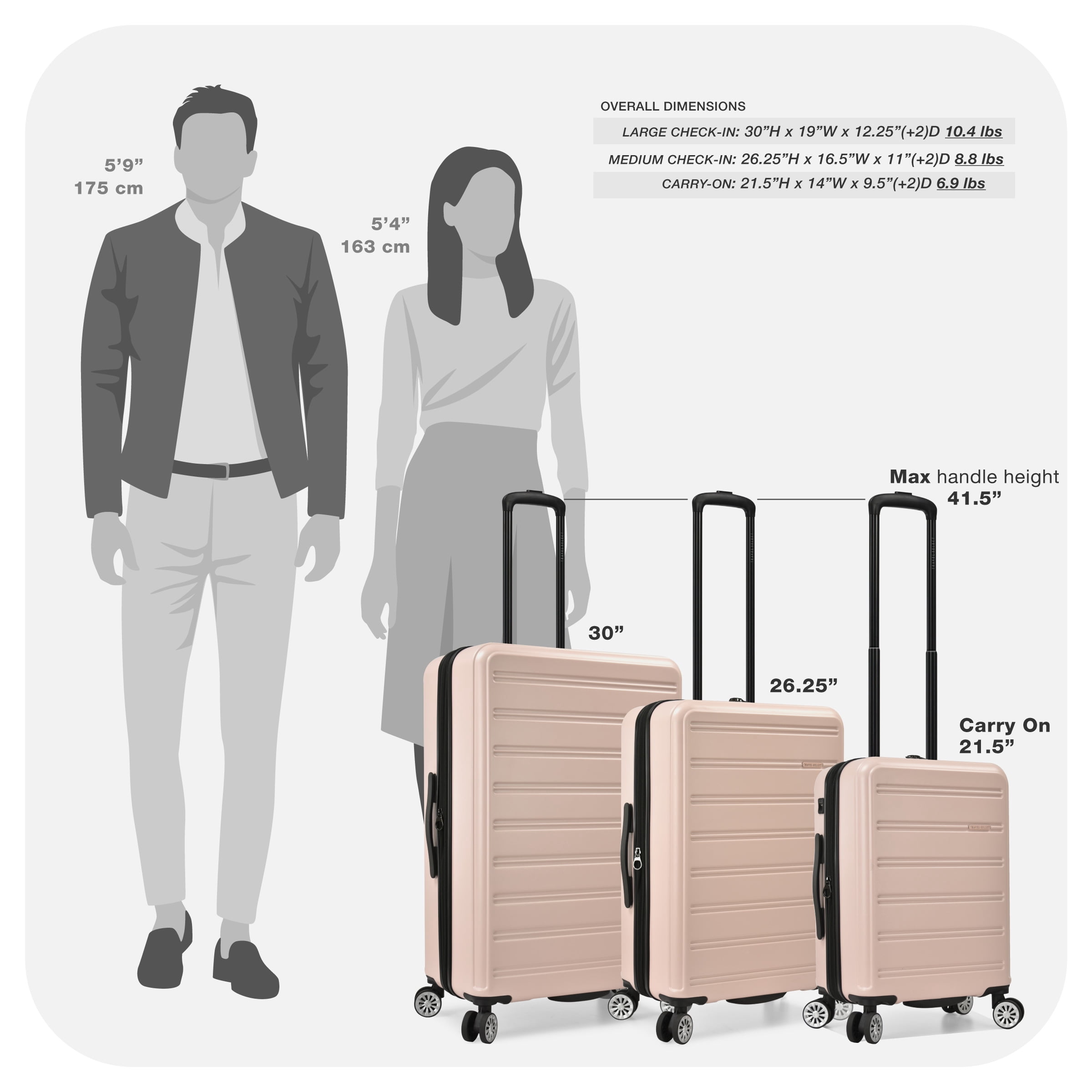 Travel Select Snowcreek Hardside Expandable Spinner Luggage Set w/ USB Port, Pink, 30" Checked Large