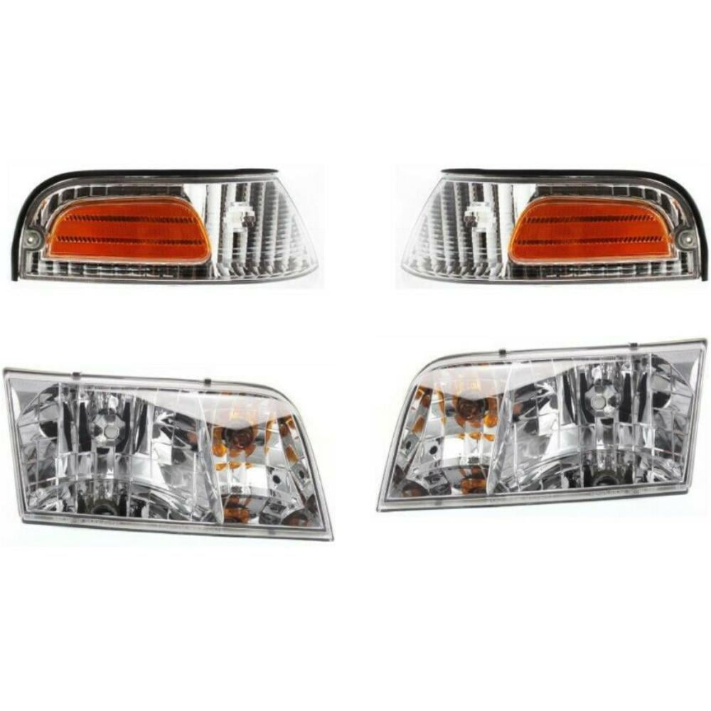 Headlights Headlamps & Corner Parking Lights Kit Set For 199811 Crown
