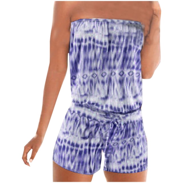 Combinaison Short pour Femme Décontractée Sans Bretelles à Cordon Poche Sans Manches Polyester Longueur Régulière 1 Pce