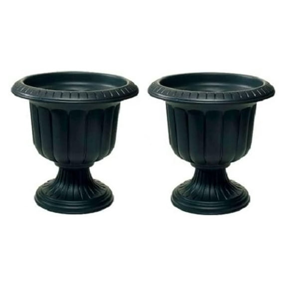 Classic Urn Planter, Black - Outdoor Garden Pots for Plants, Flowers, Herbs; Weather Resistant Decorative Planters for Patio, Porch, Yard
