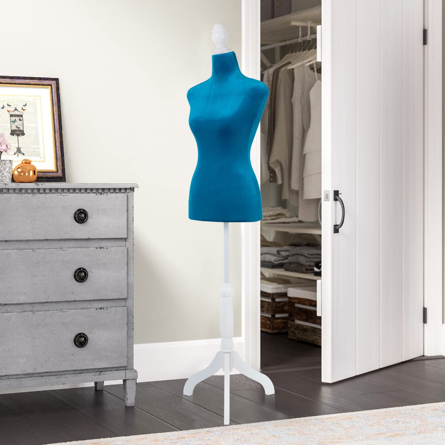 PayLessHere Adjustable Mannequin Torso, High Density Foam Dress Form with Wooden Tripod Stand, Portable Display (Blue)