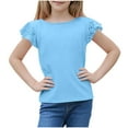 thumbnail image 4 of Summer Savings Clearance 2025! THDHVS Shirts for Girls,Girls Tops,Kid's Short Sleeve Solid Color T-shirt Round Neck Half Sleeve Casual Versatile Top Sky Blue 9-10 Years, 4 of 7