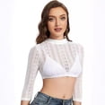 thumbnail image 6 of Women's White Lace Top 3/4 Sleeve Mock Neck Dirndl Blouse Shirt Top for Bavarian Costumes and Festives Celebration, 6 of 8