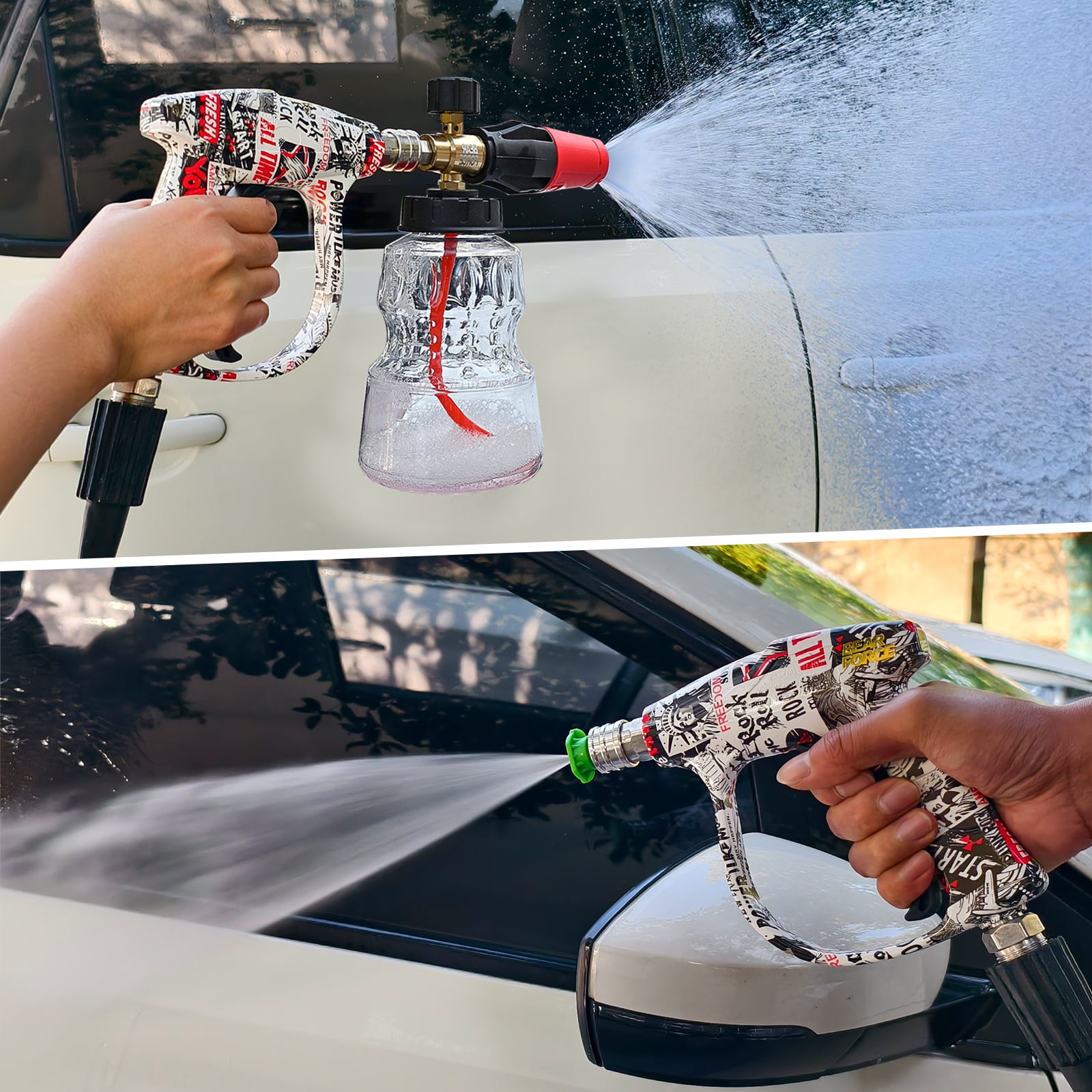 Bear Force Pressure Washer Color Painted Short Spray Gun & Foam Cannon Set, M22-ID14mm Max 3000 PSI, for Kar-Cher Pressure Washer, Car Wash Detailing