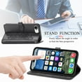 thumbnail image 5 of Dteck for Apple iPhone 16E 2025 Released Wallet Case with Card Holder, Shockproof PU Leather Kickstand Card Slots Case, Embossed Floral Cover with Hand Strap, Black, 5 of 6