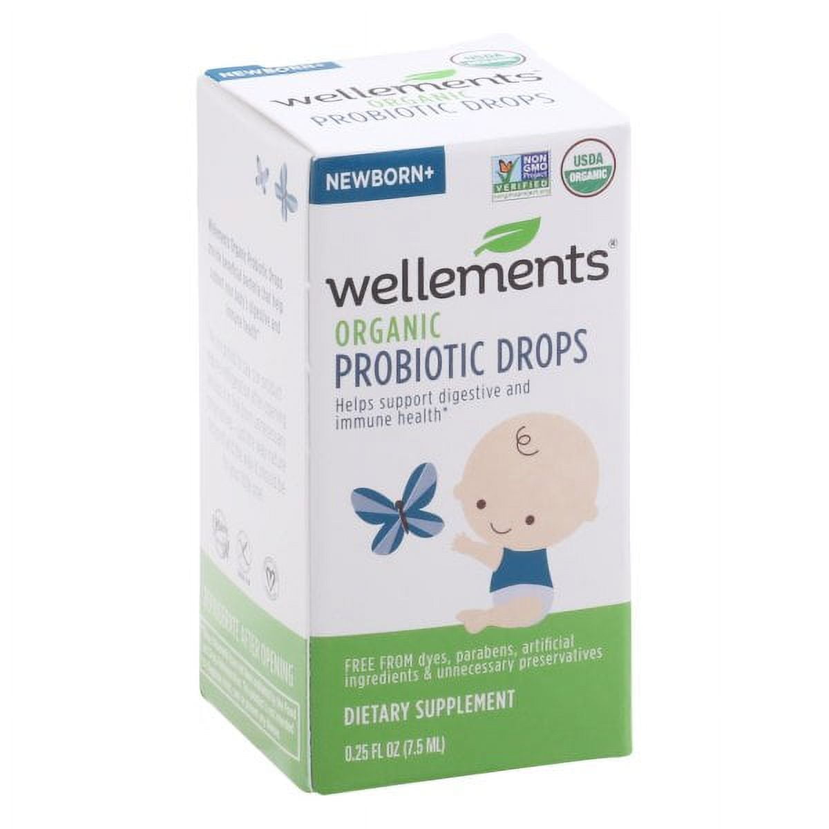 Wellements Organic Probiotic Drops, Newborn+, 0.25 fl oz (7.5 ml)