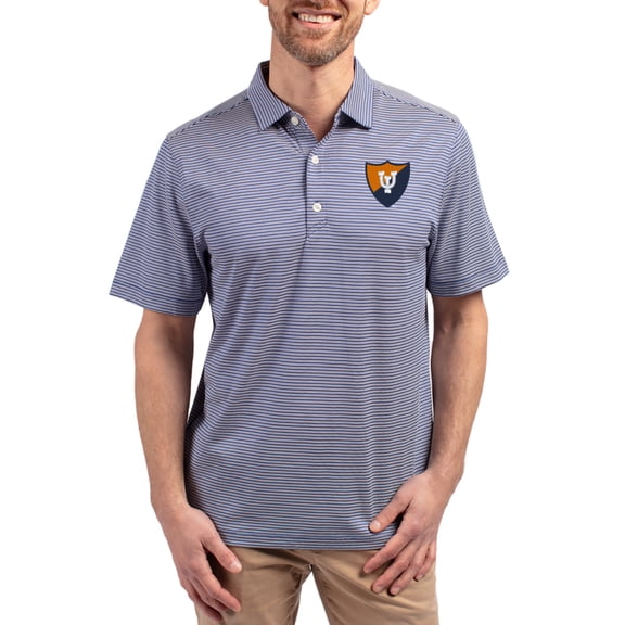Men's Cutter & Buck Blue Illinois Fighting Illini Forge Eco Double Stripe Stretch Recycled Polo