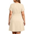 thumbnail image 5 of Karymi Plus Size Notch V-Neck A-Line Dress, Short Sleeve Waist Pleated Flare Dress with Pockets, Solid Casual Work Dress Cocktail Dresses for Women, 5 of 7