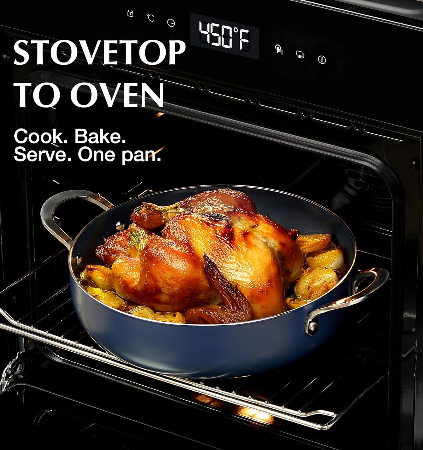 Koch Systeme CS 12 inch Nonstick Deep Frying Pan, Skillet with Ceramic Coating, Oven Safe, Gradient Blue