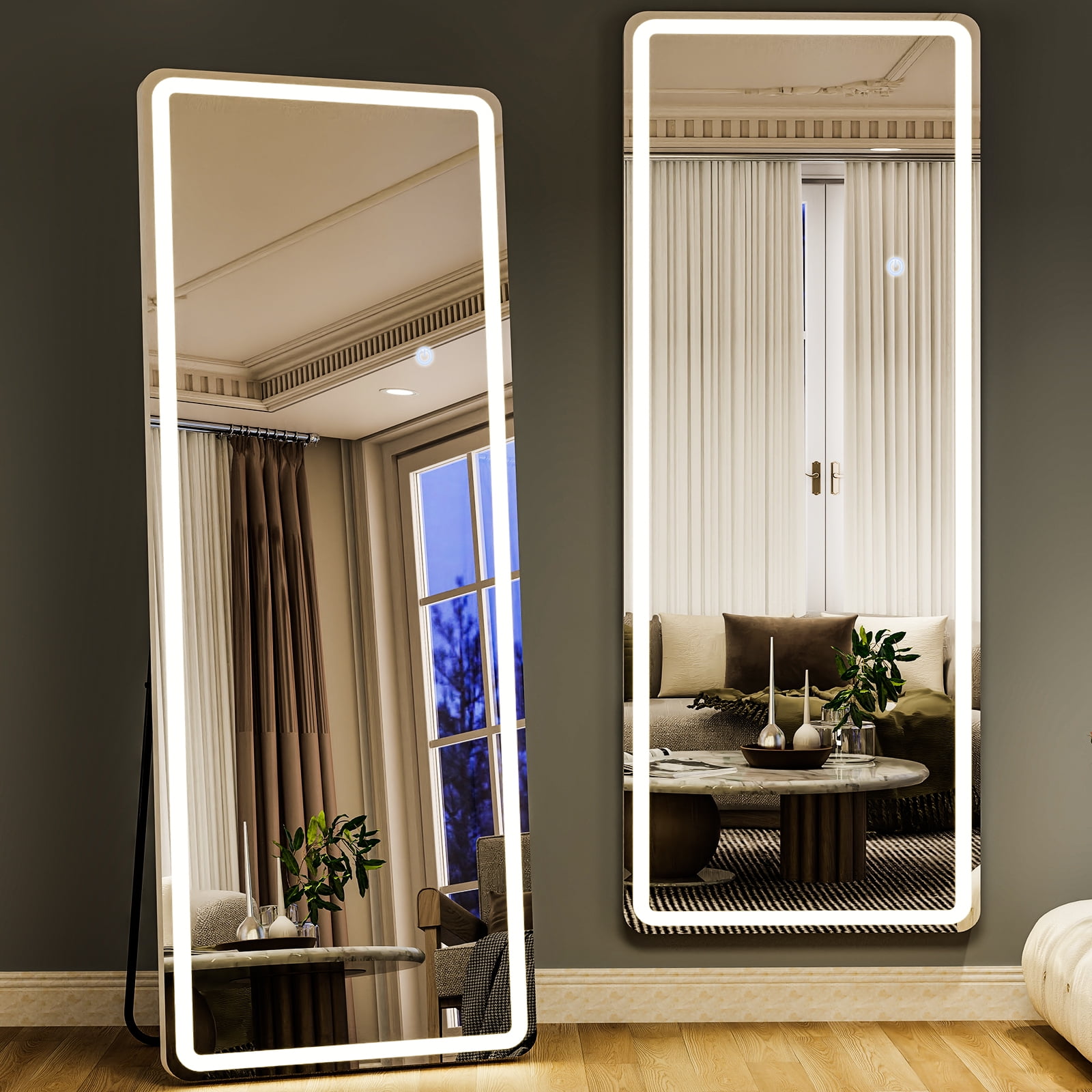Gleamira 30"x71" Rectangular Standing Mirror Full Length Mirror with LED Lights,White