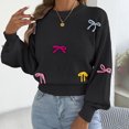 thumbnail image 4 of Sweater With Long Sleeves Women's Fashion Fall And Winter Contrast Bow Waist Sleeve Loose Sweater Pullover Tops Black Xl, 4 of 9