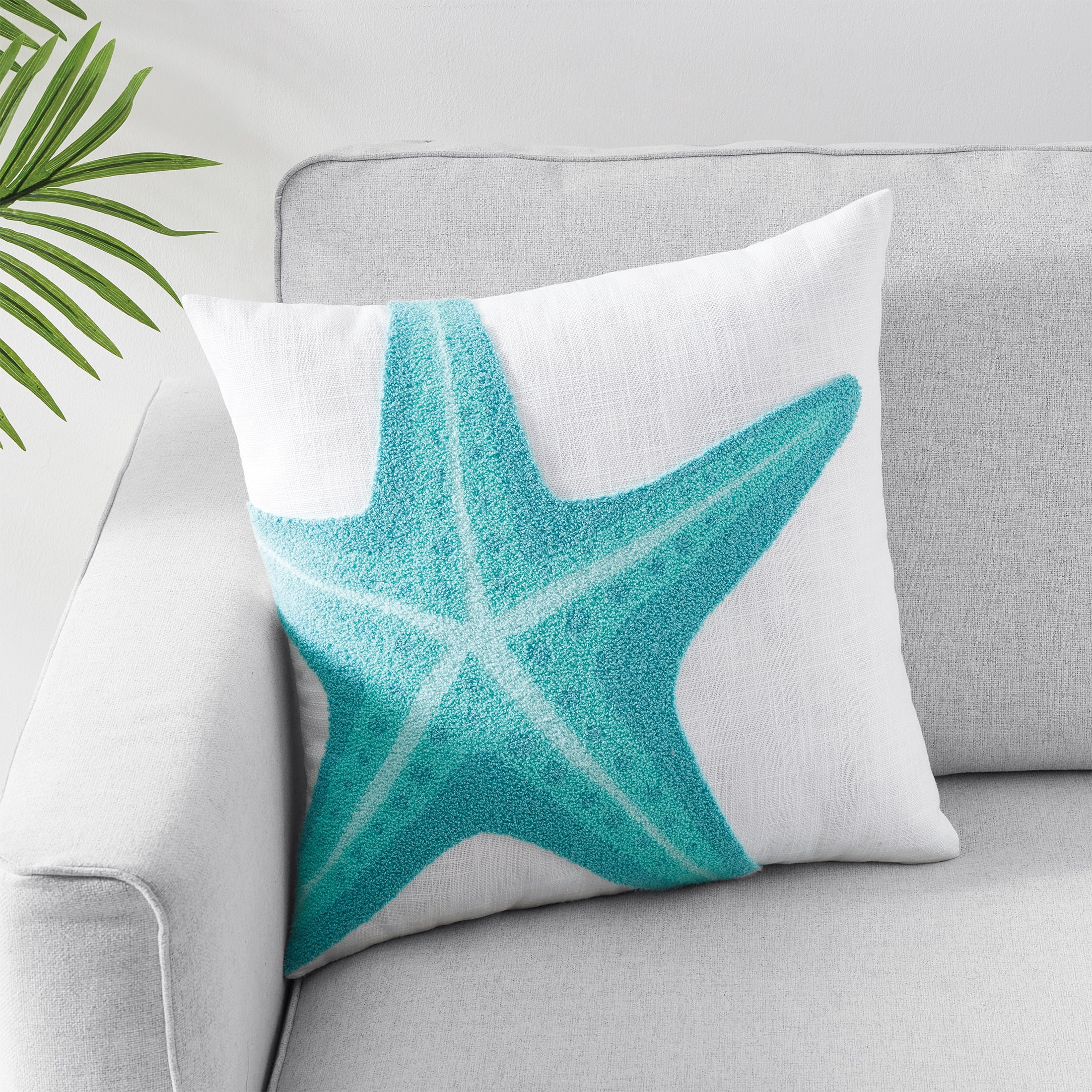 Mainstays Starfish Decorative Pillow, 18" x 18", Aqua
