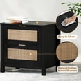 thumbnail image 5 of LAZZO Nightstand Set of 2 with Wireless Charging, Boho Rattan 2-Drawer Bedside Table for Bedroom, Black, 5 of 9