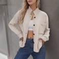thumbnail image 2 of miqiqism Womens Jacket Casual Long Sleeve Solid Color Cardigans Teen Girls Comfy Button Down Open Front Shirts Juniors Dressy Blouses Tops with Pockets,Beige,X-Large, 2 of 3