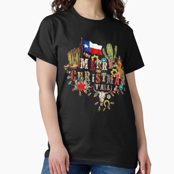 Merry Christmas Yall Texas Western Holiday Rustic Country Unisex T-Shirt, up to size 5XL
