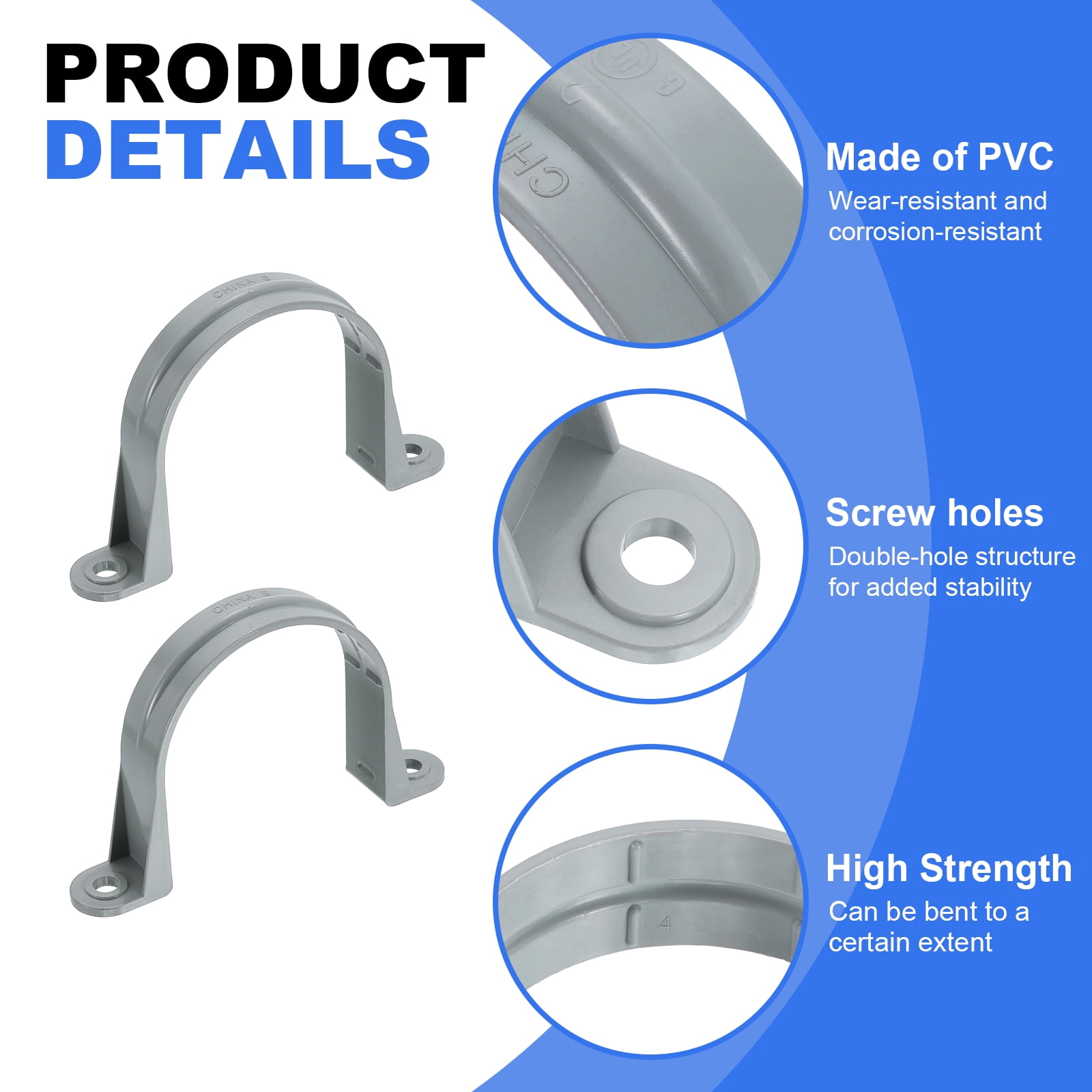 Uxcell 1/2 Inch Pipe Straps, 6Pcs Plastic Conduit Clamps Double Hole U Shaped Strap Clamp for Pipe Tube Cable Fixing