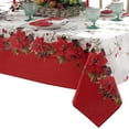 thumbnail image 3 of Christmas Blooming Poinsettia’s Double Bordered 60 x 84 inch Rectangle Fabric Tablecloth, Holiday Red and White Poinsettia Dining Table Cover, 3 of 6