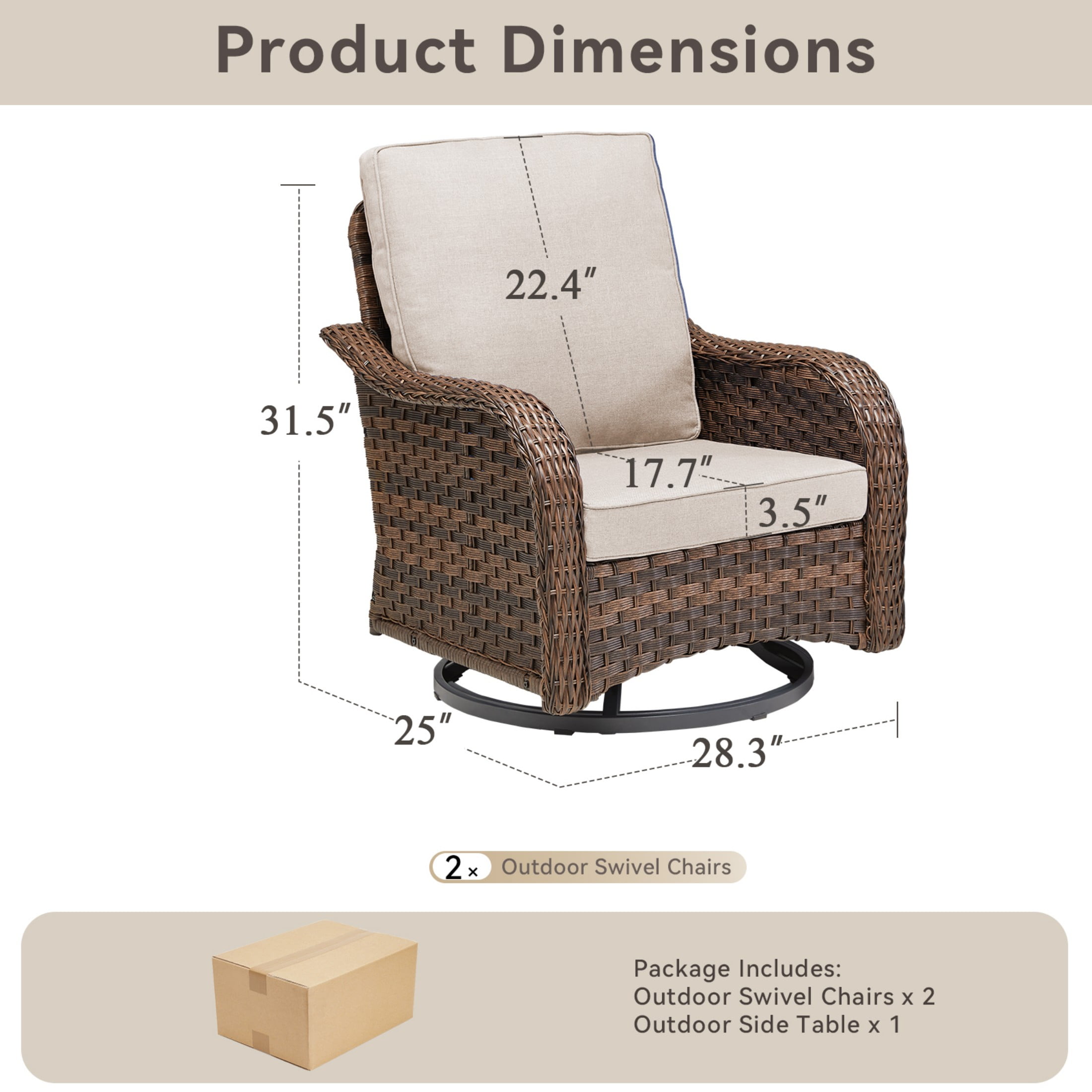 Unnifurnzi Outdoor Swivel Rocker Patio Chairs-High Back Outdoor Rocking Chairs Set of 2 All Weather Wicker Patio Chairs for Porch Balcony Deck-Brown/Beige
