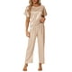 thumbnail image 1 of Conjunto de pijamas de satén para mujeres INSPIRE CHIC, atuendos de verano, camisetas de mangas cortas con pantalones, conjuntos de lounge de seda, 2XL color caqui, 1 of 6