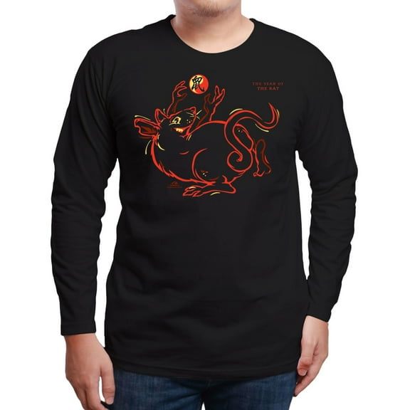 Year of the RAT Asian Oriental Chinese Zodiac Horoscope 100% Cotton BLACK LONG SLEEVE T-SHIRT. Adult X-LARGE