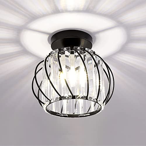 Black Flush Mount Crystal Chandelier Small Bathroom Chandelier Mid Century Modern Hallway Ceiling Light Fixtures for Entryway Bedroom Porch