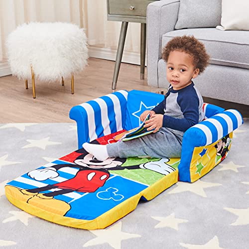 Marshmallow Furniture Canapé-Lit en Mousse 2-en-1 pour Enfants à Ouverture Rabattable, Mickey Mouse