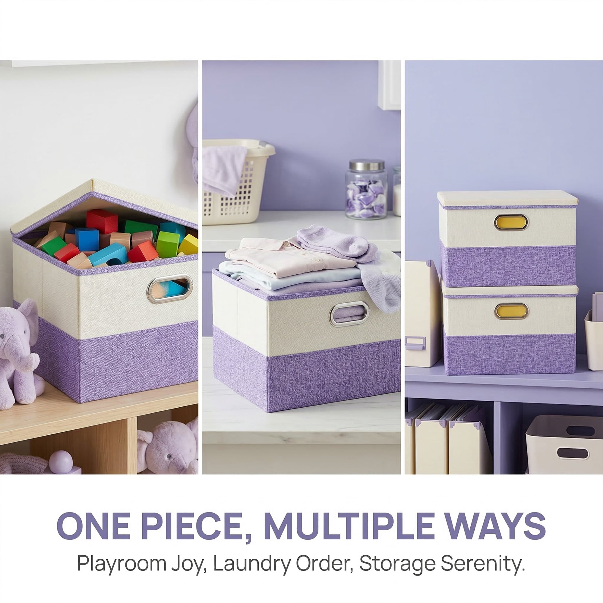 Unique Bargains Fabric Storage Bin with Lids Purple 16.9*11.8*10.6in