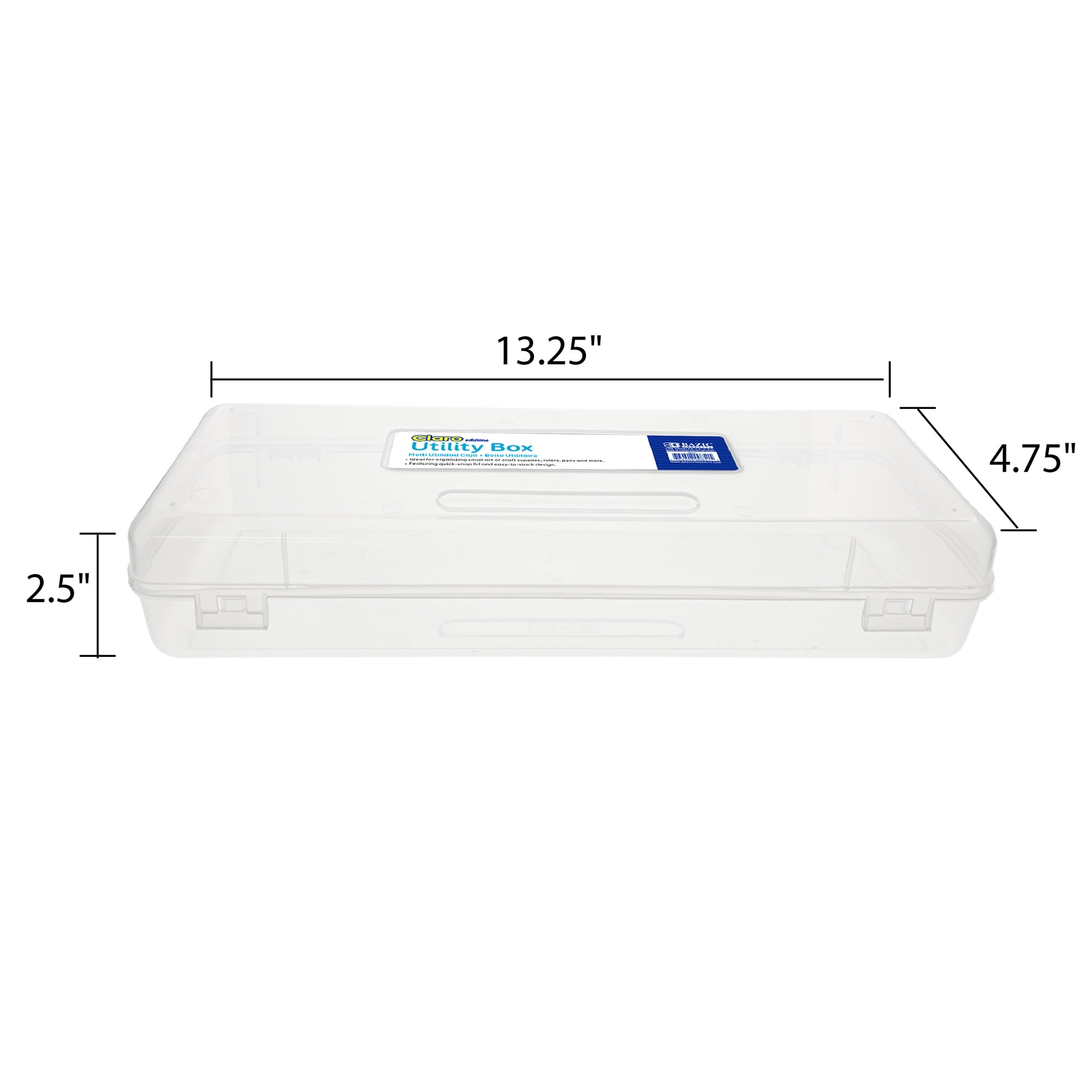 BAZIC Plastic Pencil Case, Ruler Length Utility Box, Clear Color, 12-Pack