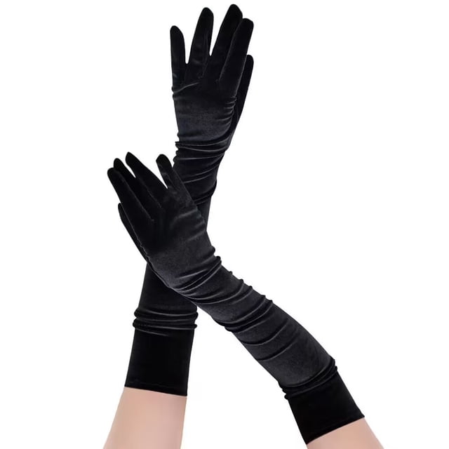 Guantes largos de terciopelo negro, pantalla táctil sexy para mujer, disfraz de noche negro/rojo