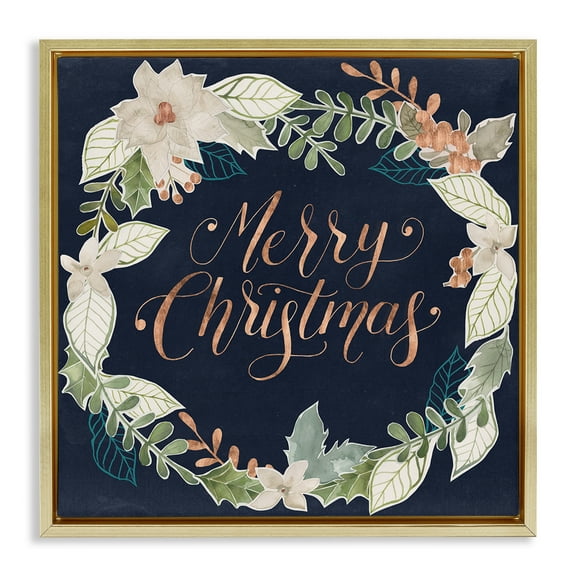 Stupell Industries Traditional Christmas Wreath Holiday Painting Gold Floater Framed Art Print Wall Art, 18 x 18