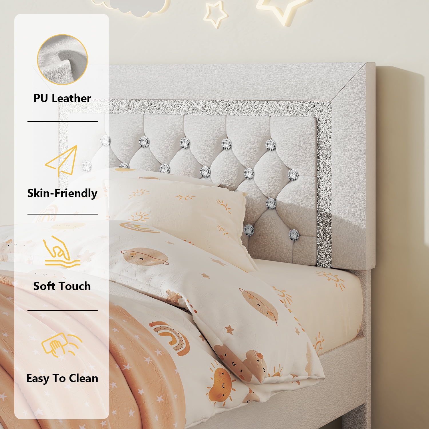 4 EVER WINNER Queen Bed Frame, Upholstered Platform Bed Frame with Headboard and Footboard, Diamond Headboard and Footboard Design, White