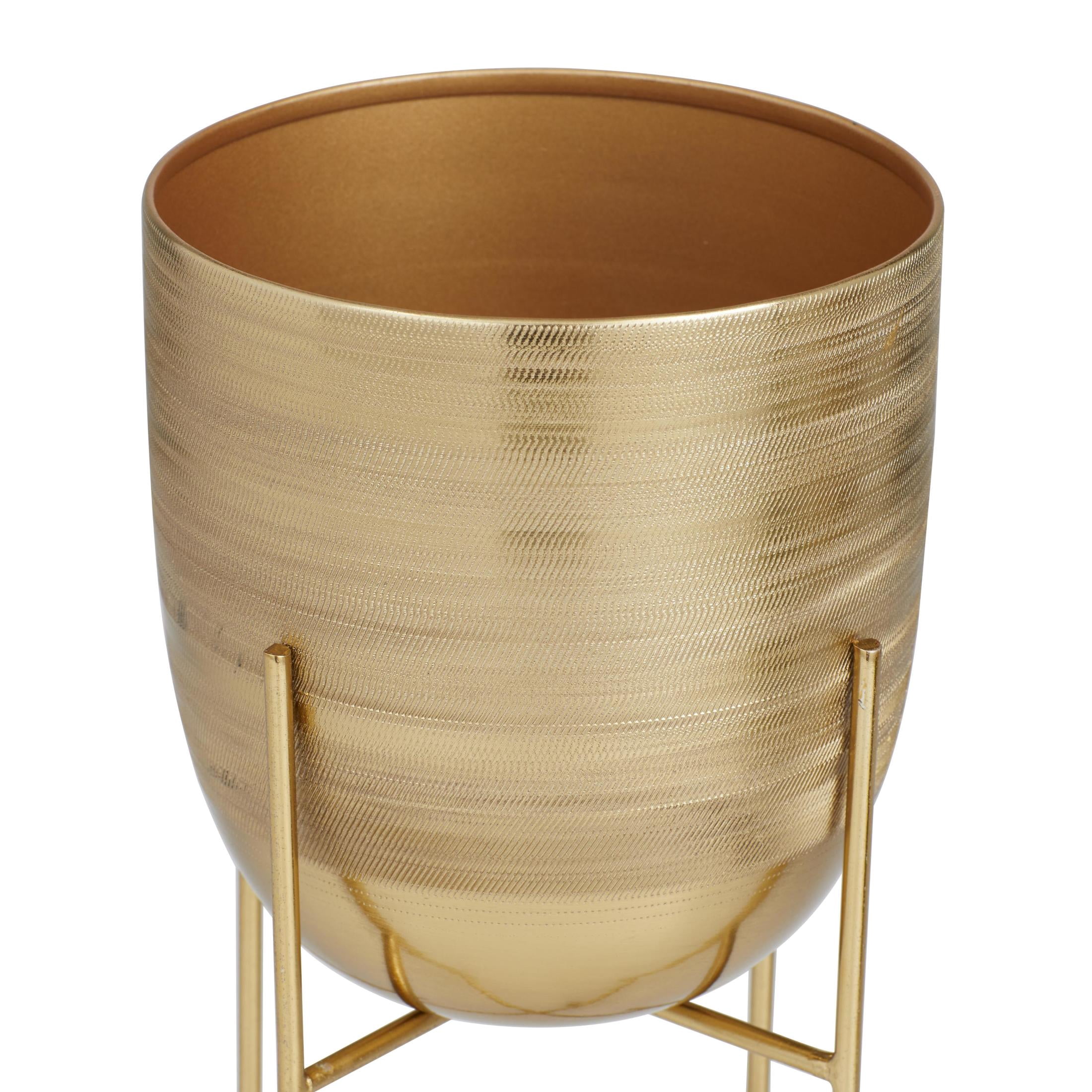 DecMode 6", 5"W Small Brushed Dome Gold Metal Planter with Removable Stand (2 Count)