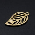 thumbnail image 2 of 5 colgantes de hojas de árbol huecas de oro, planos, de acero inoxidable 201, de 22 x 12 x 1 mm y con agujero de 1,4 mm., 2 of 2