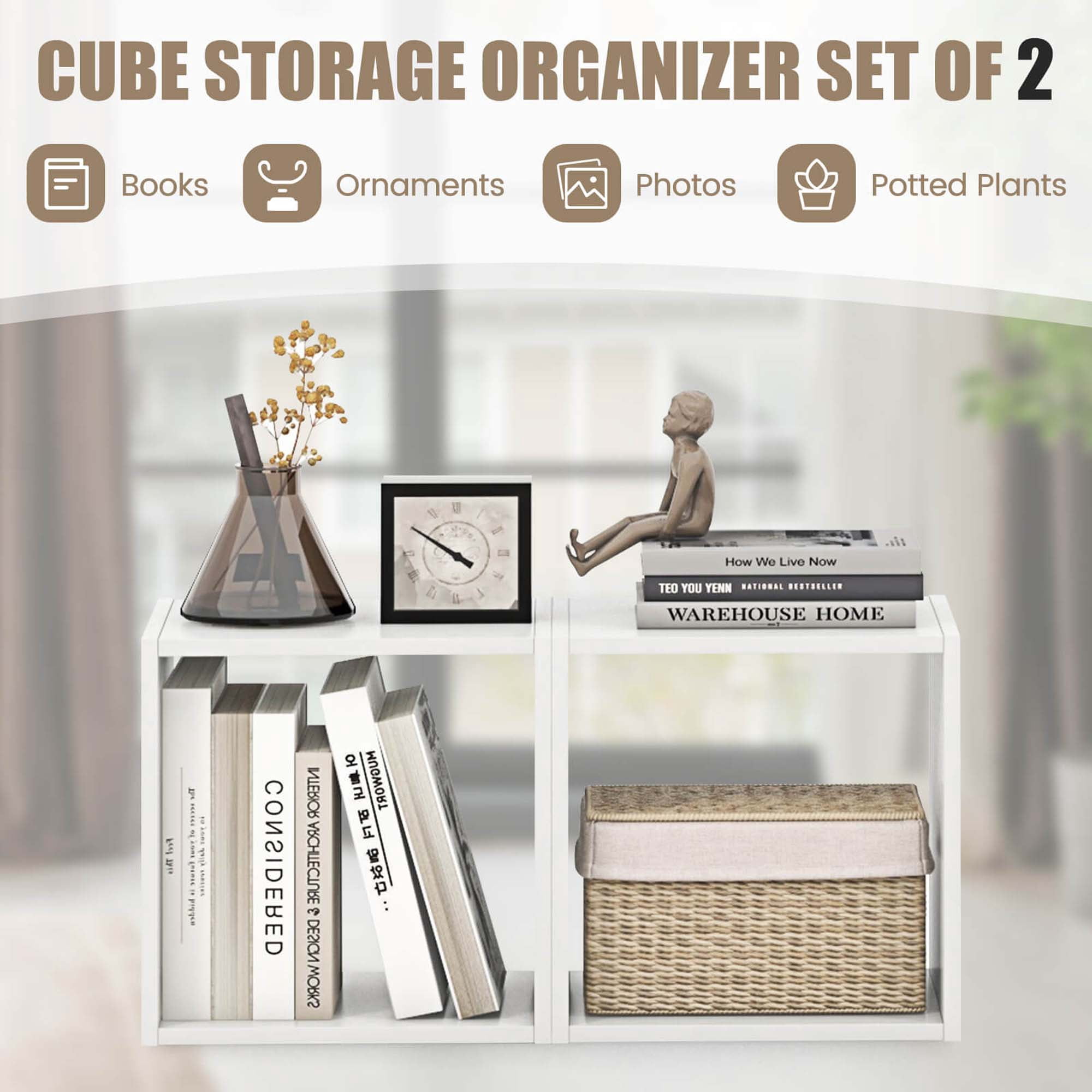 Costway 2 Tier Stackable Storage Cube Bookcase, White